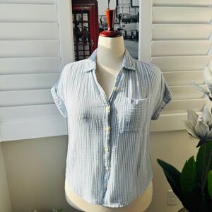 Style & Co. Size PM Blue & White Striped Cotton Gauze Button Down